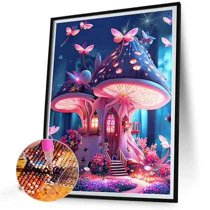 Mushroom House Diamond Painting Cute Design Artistic Embroidery Wall  Decorations