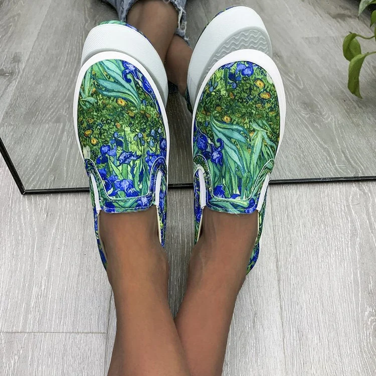 Women Flats 2021 Plus Size Fashion Graffiti Flat Shoes Women Low Cut Slip-on Casual Shoes Ladies Canvas Loafers Zapatillas Mujer