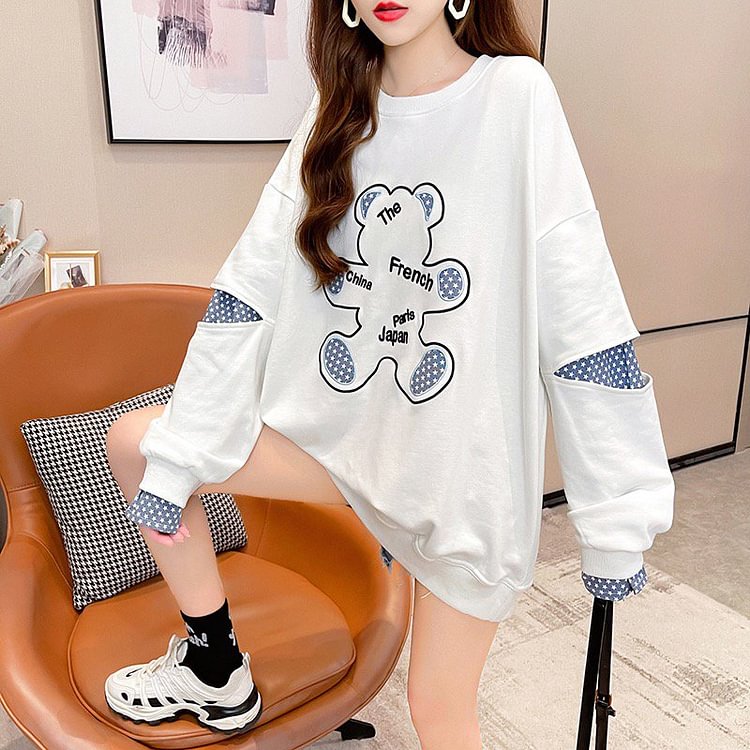 Cotton-Blend Cartoon Long Sleeve Casual Sweatshirt