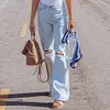 Women's High Waist Casual Ripped Long Jeans