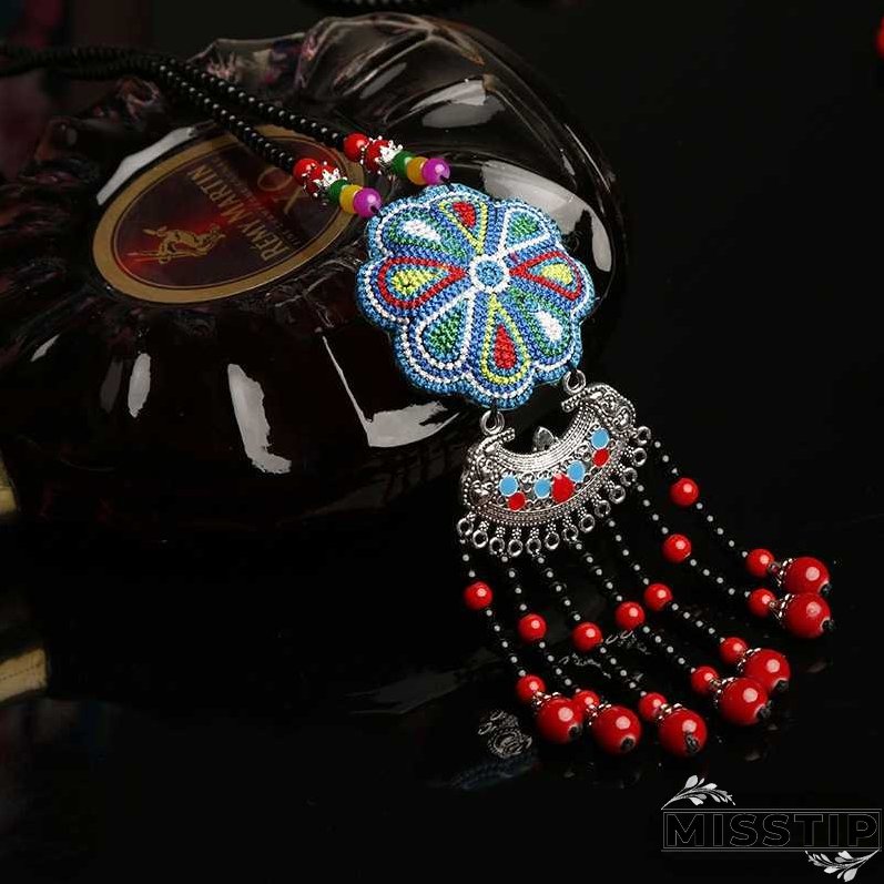 Ethnic Retro Long Sweater Chain Embroidery Colorful Long Necklace