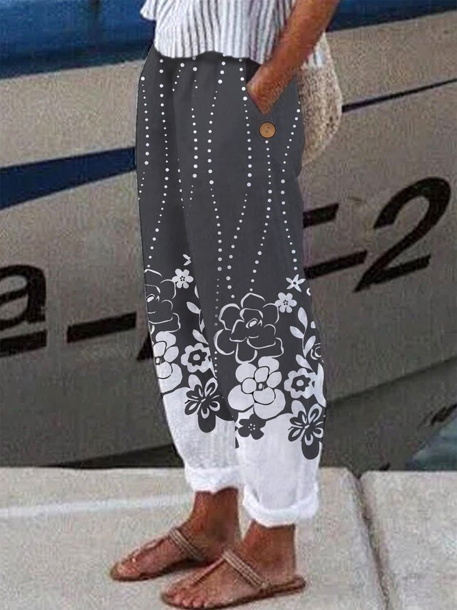 Women's Printed Retro Wide Leg Casual Pants