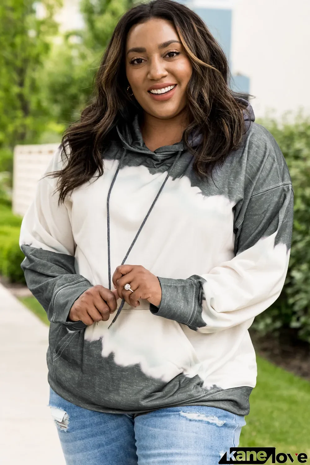 Gray Gray Gray Tie Dyed Color Block Plus Size Hoodie