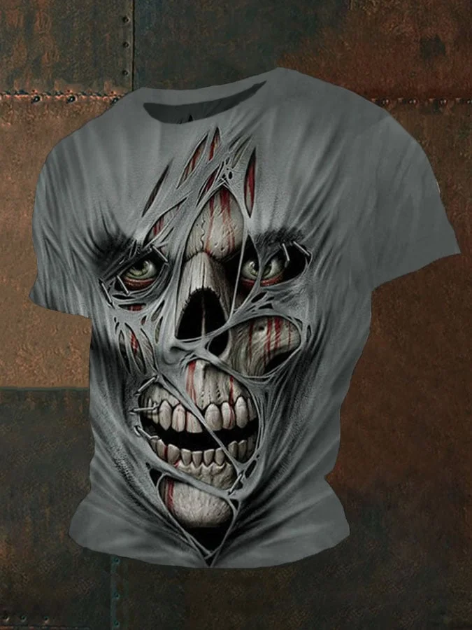 Men's Halloween 3D Skull Print Casual T-shirt