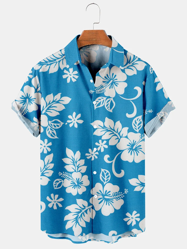 Men's Casual Floral Print Lapel Short Sleeve Shirt
