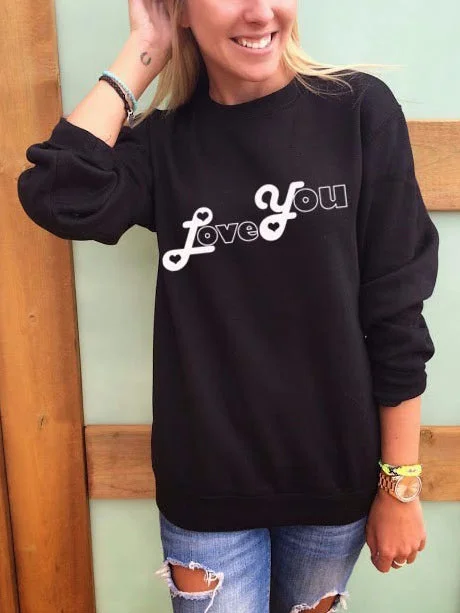 LOVE YOU Letter Round Neck  Long Sleeves Sweatshirt
