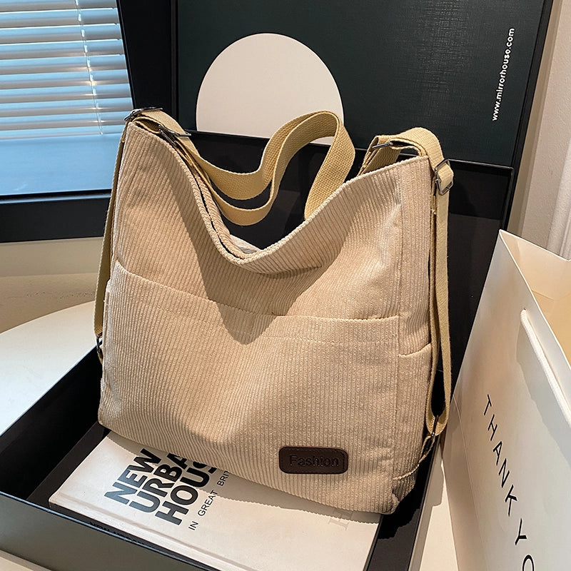 Women’s Corduroy Solid Color Basic Square Zipper Shoulder Bag