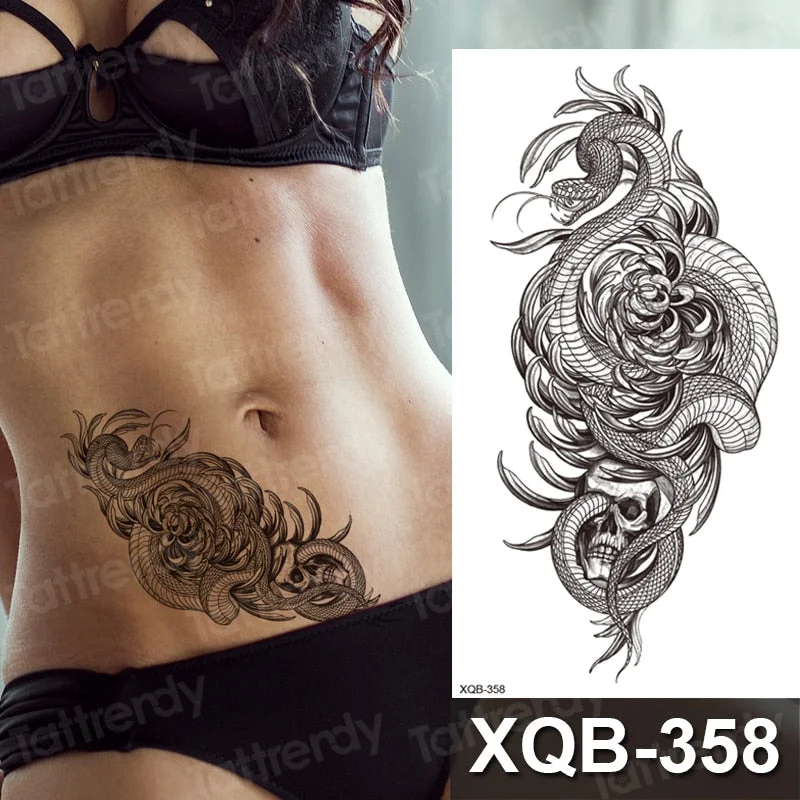 temporary tattoo flower snake dragon anime sexy body art stickers black lion skull tattoo sleeve for women men boys sexy decal