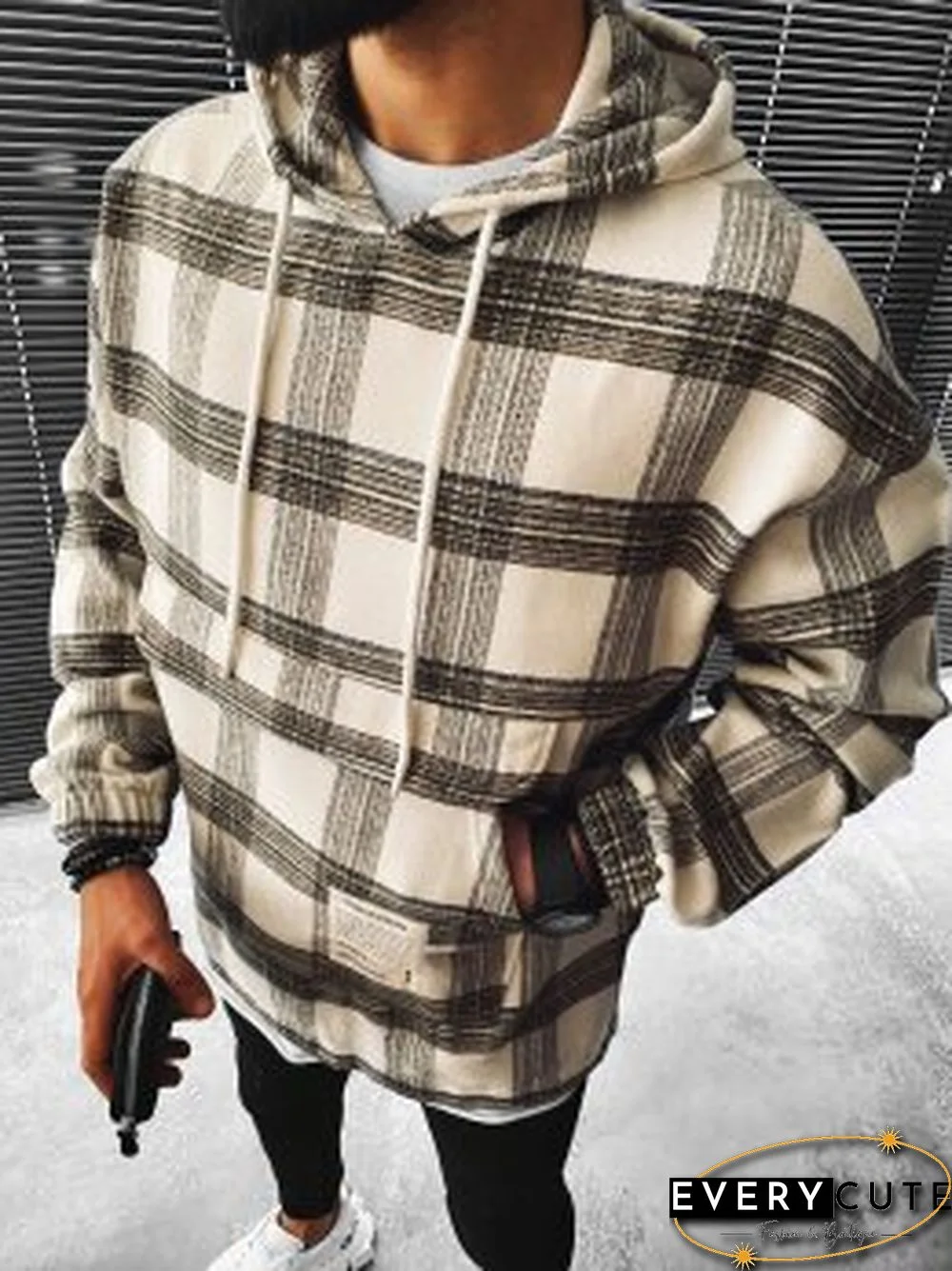 Casual Fashion Plaid Texture Hoodie