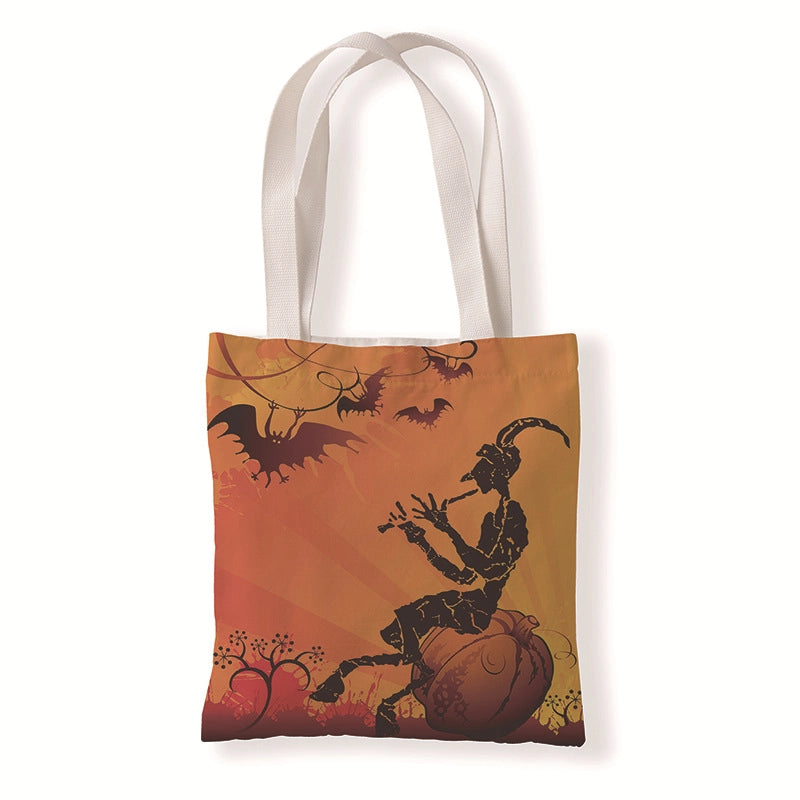 Halloween Women’s Medium Canvas Pumpkin Letter Elegant Streetwear Square Open Canvas Bag