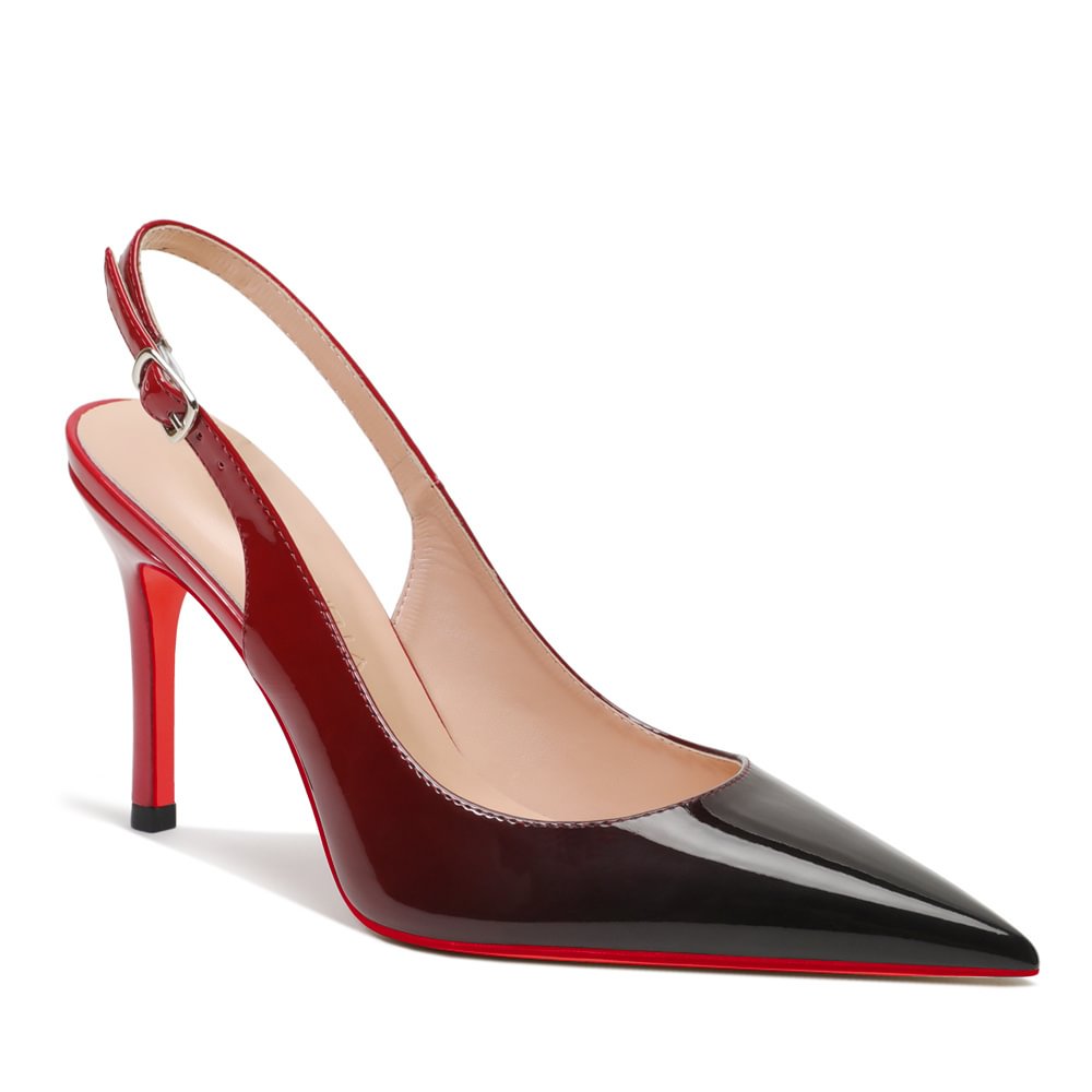 90mm Mid Heels for Women Slingback Pumps Sandals Pointed Toe Pumps Red Bottoms Shoes-MERUMOTE