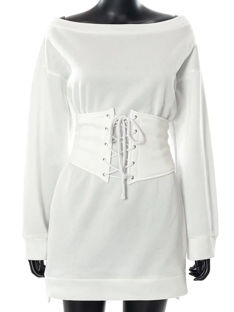 WannaThis Party Dress With Belt Long Sleeve Sexy Mini Dress Women Laceup Casual Fashion 2021 Autumn Winter Lady Elegant Dresses