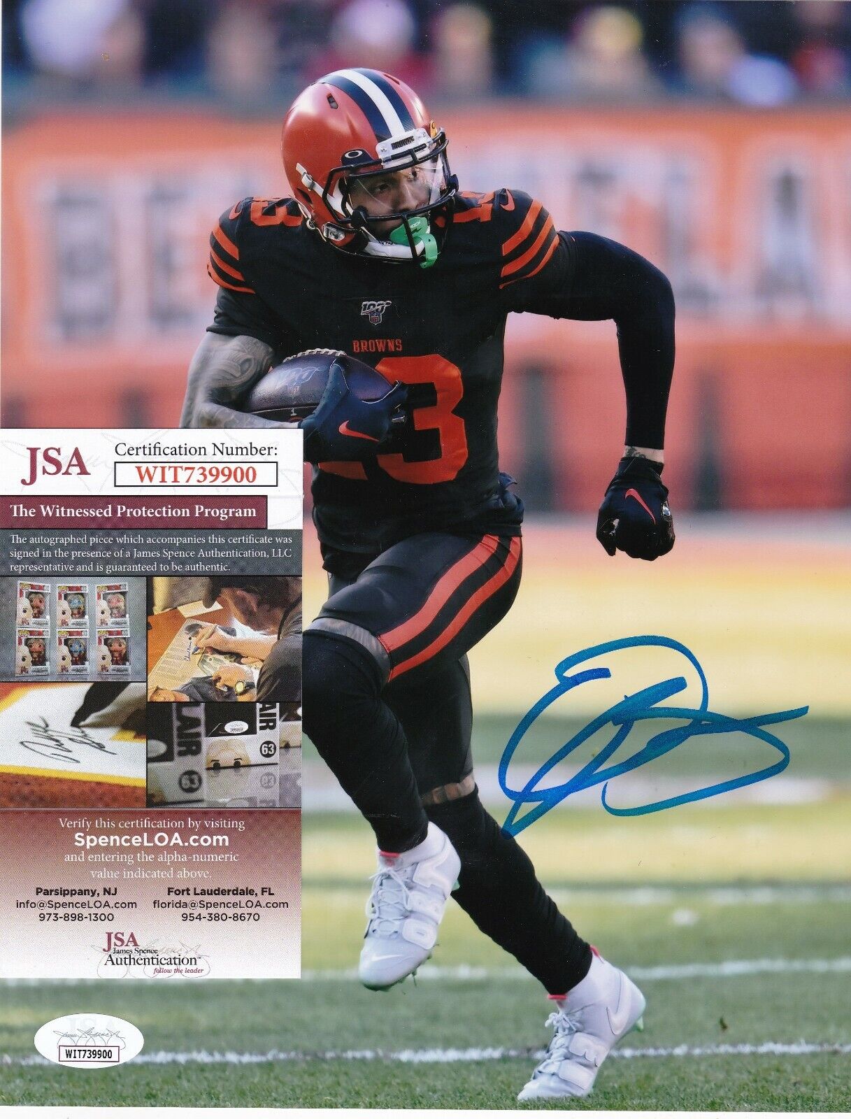 ODELL BECKHAM CLEVELAND BROWNS JSA AUTHENTICATED ACTION SIGNED 8X10