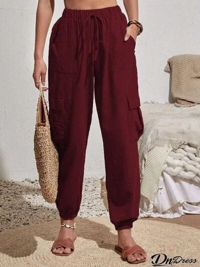 Drawstring Joggers with Cargo Pockets