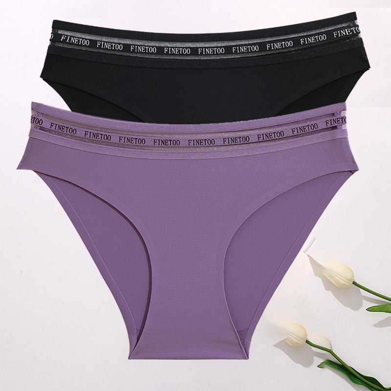 FINETOO 2PCS/Set Women Seamless Panties Lingerie Letter Underpant Ladies 7 Solid Colors L-XXL Woman Sexy Panty Briefs Underwear