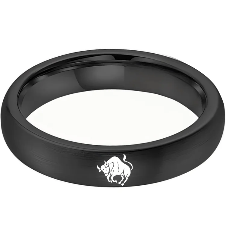 Dome Black Tungsten Carbide Rings Taurus Couples Tungsten Wedding Bands for Men or Women 4MM 6MM 8MM