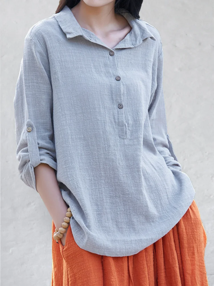 Button Up Woven Linen Blend Blouse