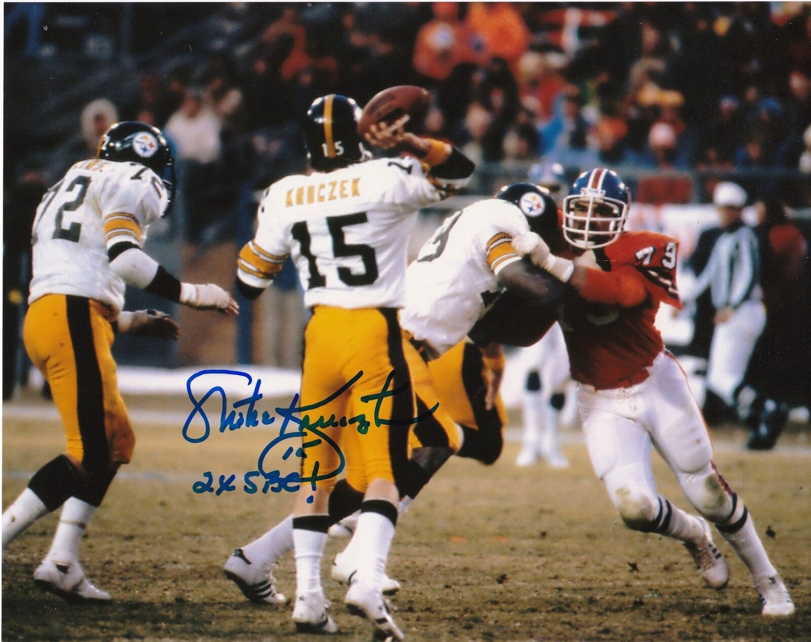 MIKE KRUCZEK PITTSBURGH STEELERS 2 X SB CHAMPS ACTION SIGNED 8x10
