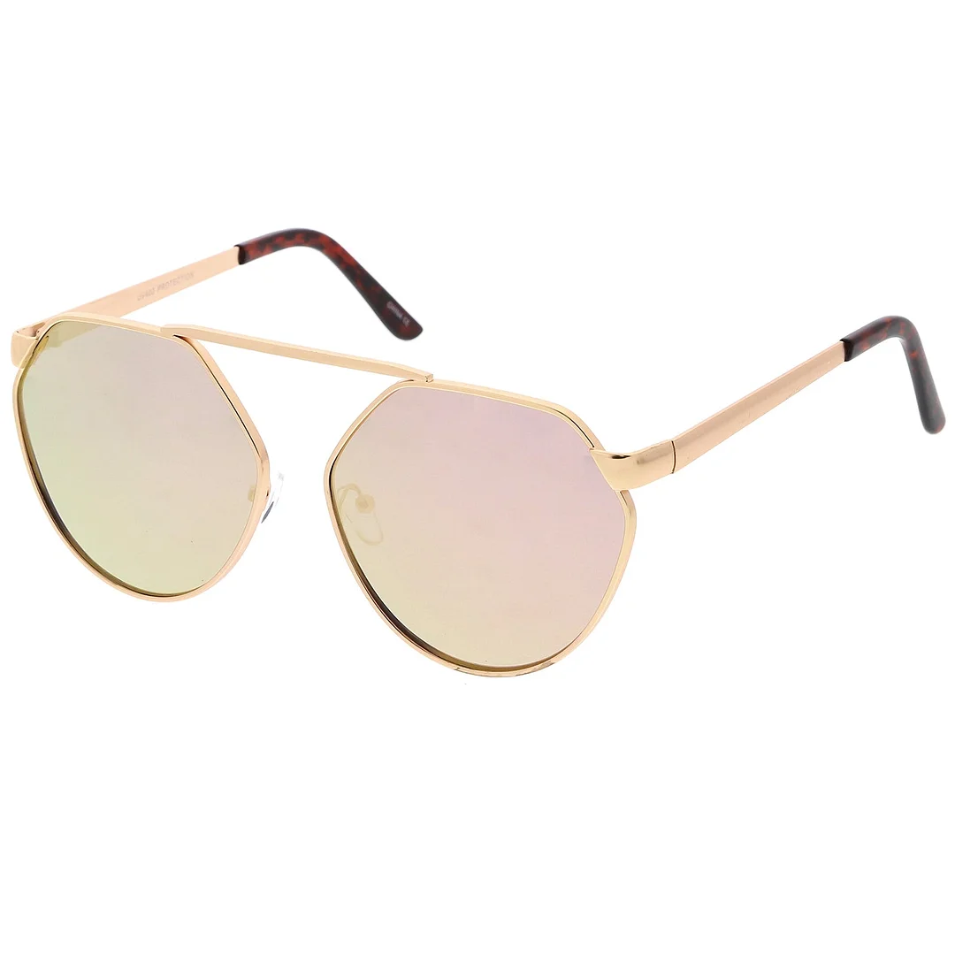 Oversize Geometric Metal Aviator glasses With Mirrored Flat Lens 60mm
