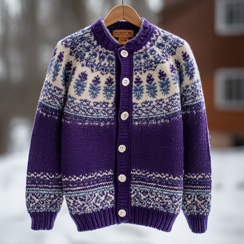 Women's Vintage Fair Isle Thistle Knit Jacquard Cardigan elevenforest