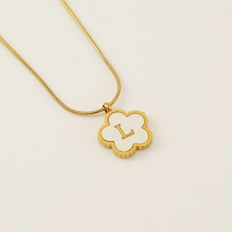 Basic Classic Style Letter Flower 304 Stainless Steel Shell 18K Gold Plated Plating Inlay Pendant Necklace
