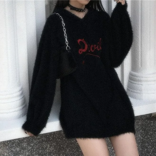 Devil Plush Black Long Sweater Jumper Dress SP226