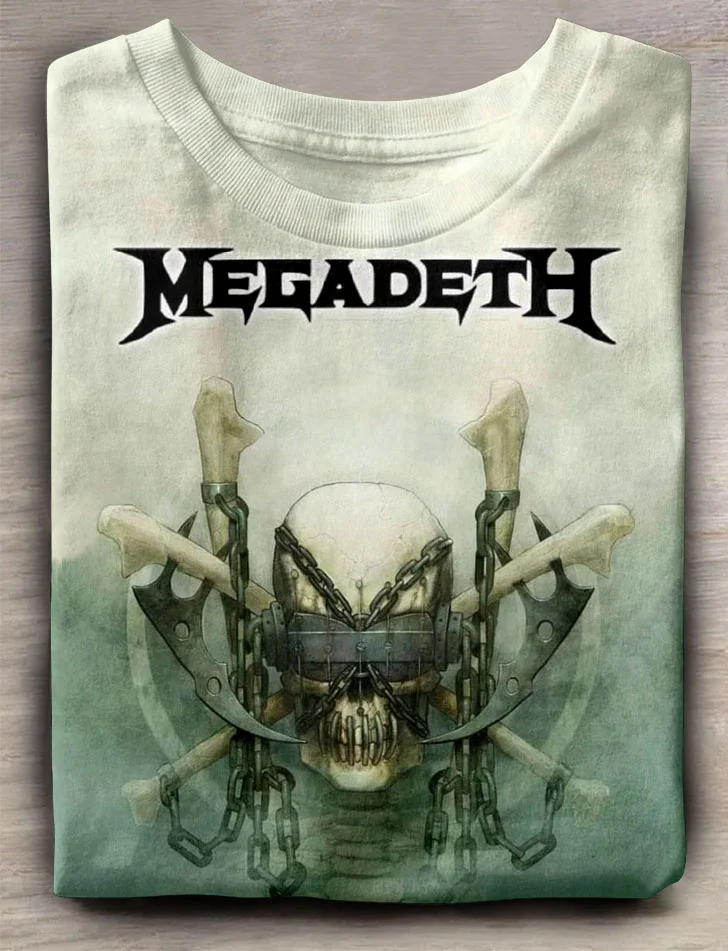 Teecade Teecade Megadeth Skull Head Chain Art Print T-shirt