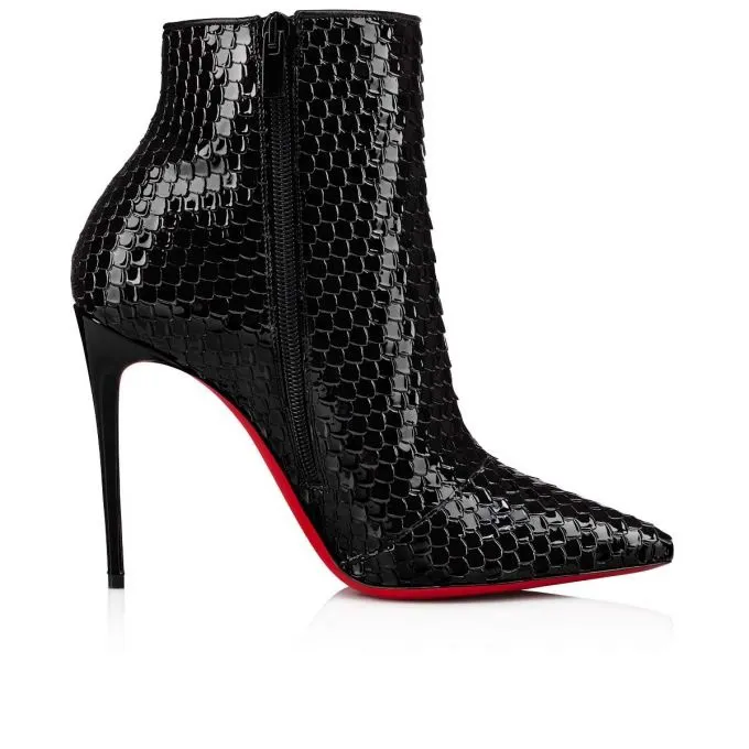 100mm Women's Black Snakeskin Boots Red Bottom Ankle Boots-vocosishoes