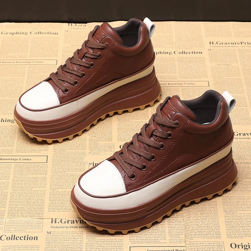 Fujin 7cm Super High Platform Wedge Sneakers Chunky Shoes Platform for Women Genuine Leather Women Casual Shoes Winter Fur Flats