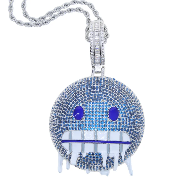 Iced Out Cubic Zirconia Paved Hip Hop Round Face Pendant Necklace Men Jewelry-VESSFUL