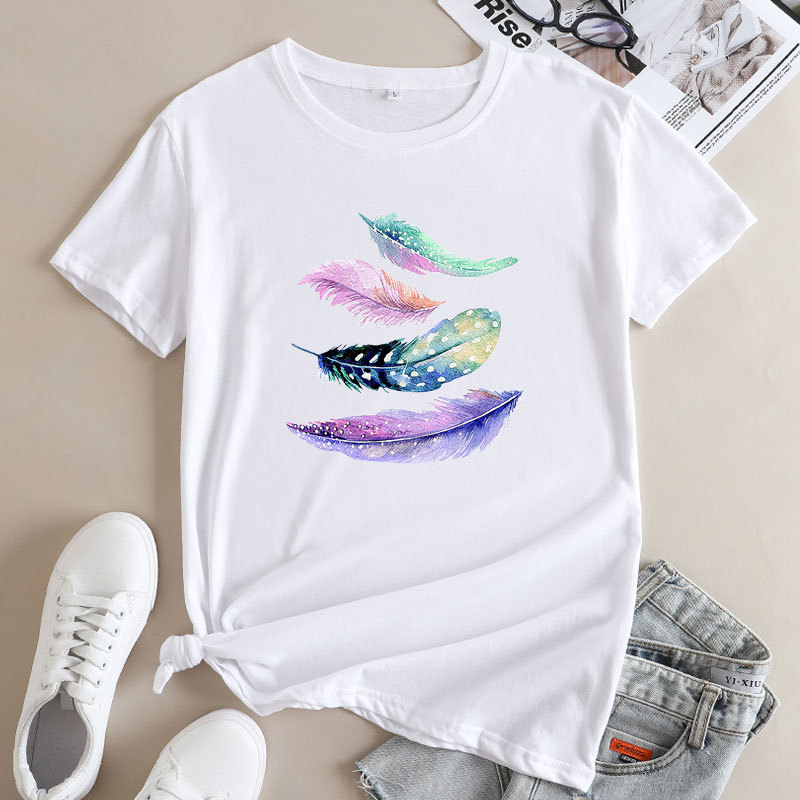 Feather Print Women's Cotton T-Shirt | ARKGET
