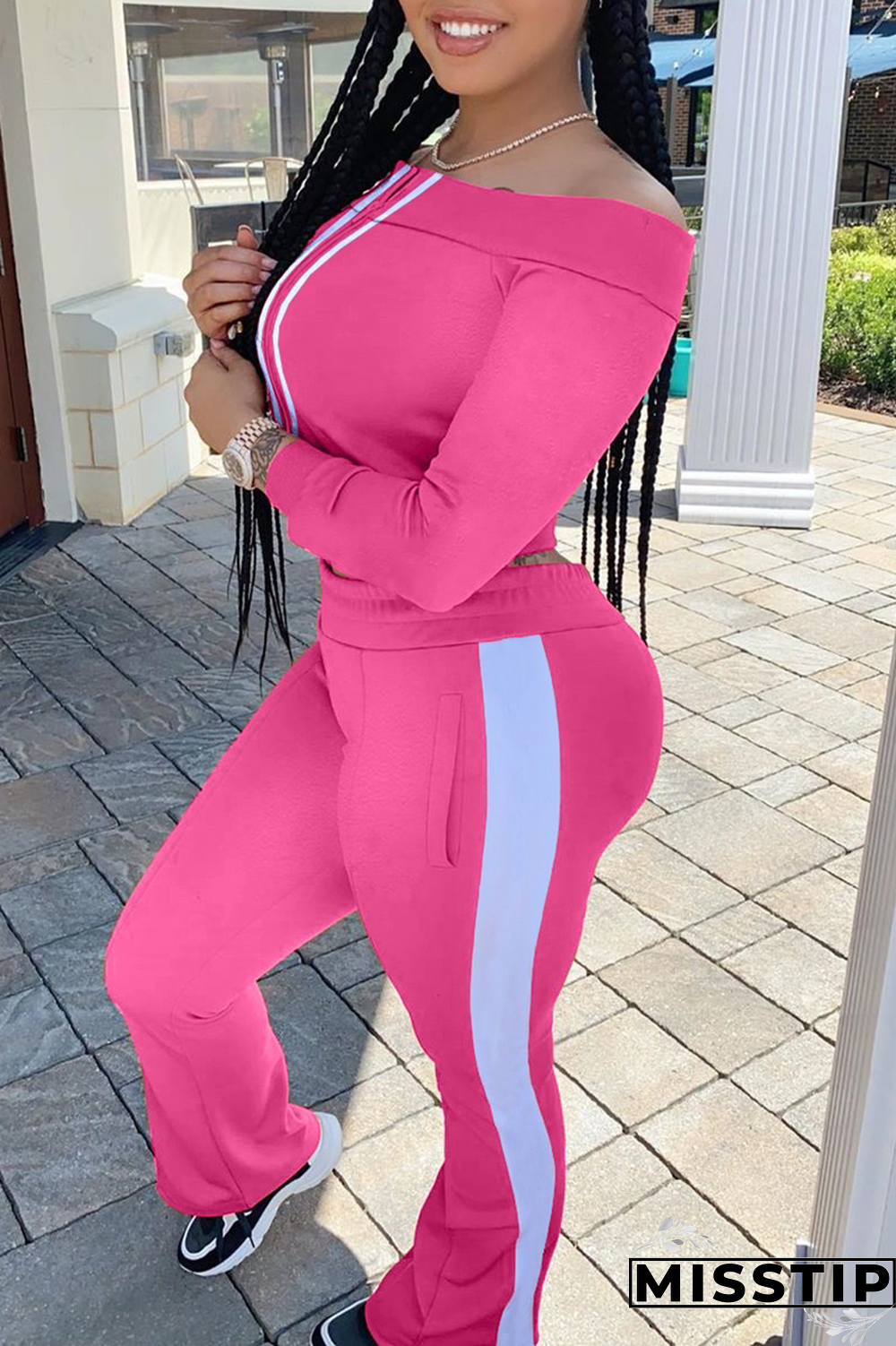 Black Casual Solid Patchwork Off the Shoulder Long Sleeve Two Pieces