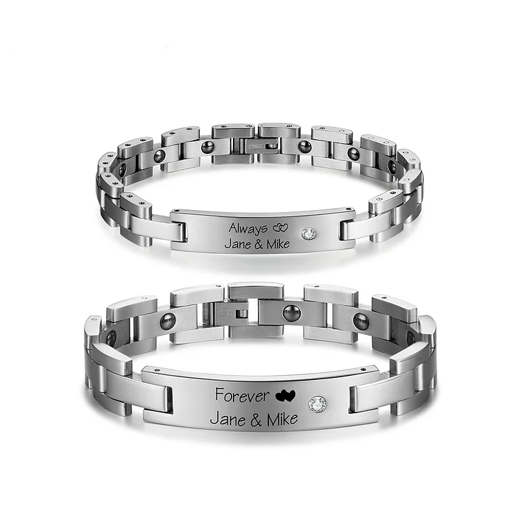 Personalized Couple Bangle Bracelets Engrave Couple Names Matching Bracelet Valentines Gifts