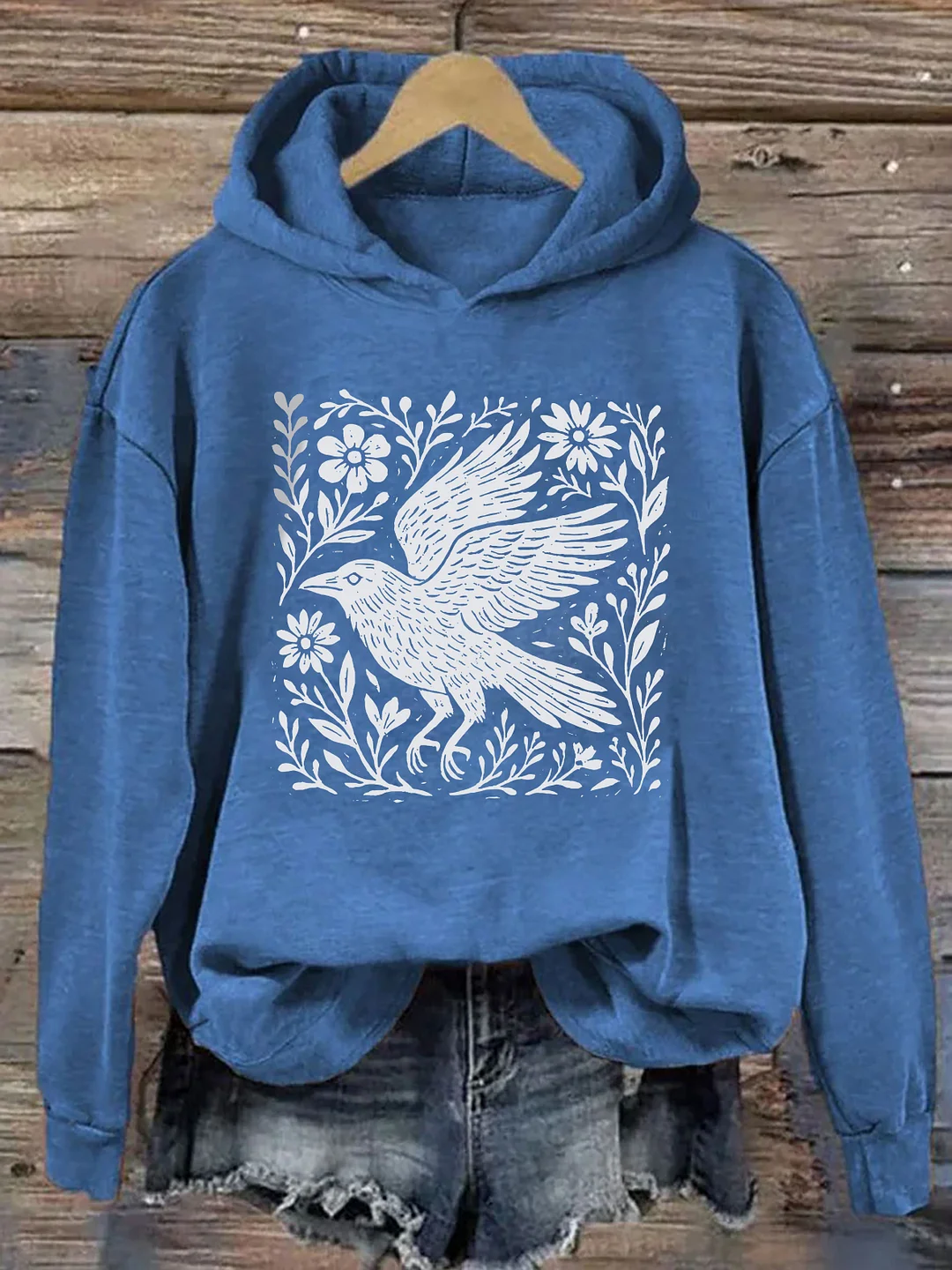 Folklore Forest Crow Lino Print Hoodie