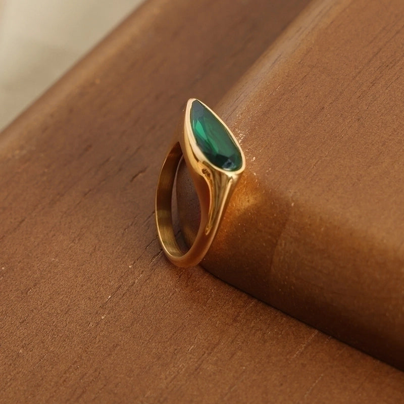 Casual Glam Minimalist Geometric Glass Titanium Steel Glass 18K Gold Plated Plating Inlay Rings
