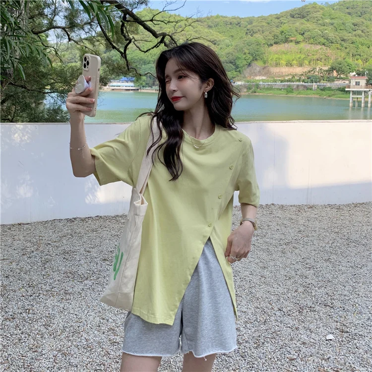 Uveng Uveng T-Shirt Female Summer Short Sleeve Design Sense 2023 New Irregular Loose Web Celebrity Student Coat Tide