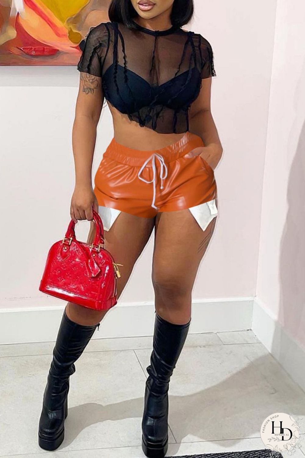 Yellow Sexy Solid Patchwork Regular High Waist Conventional Solid Color Shorts