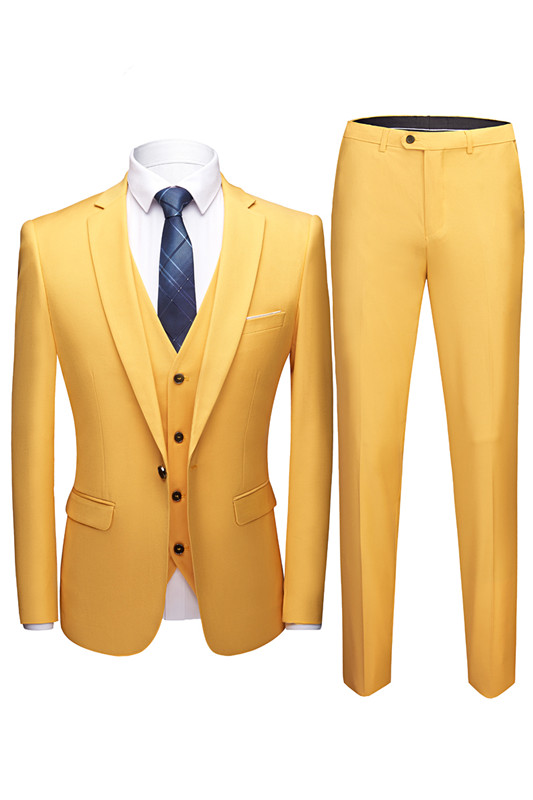 Summer Wedding Suit Three Pieces Yellow Notch Collar
