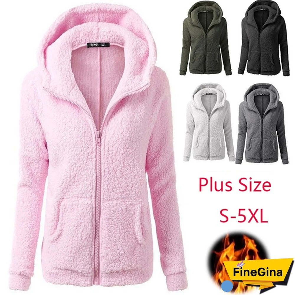 Women Stretchy Soft Long Sleeve Hooded Fleece Jacket Zipper Jumper Overcoat Fashion Tops（S-5XL）