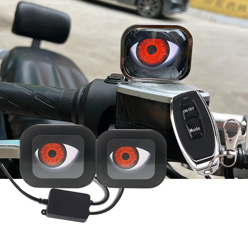 6 Modes Motorcycle Dynamic LED Devil Eyes Decorative Blink Lamp Rearview Mirror Modified Demon Eye Light for Bikes Scooters