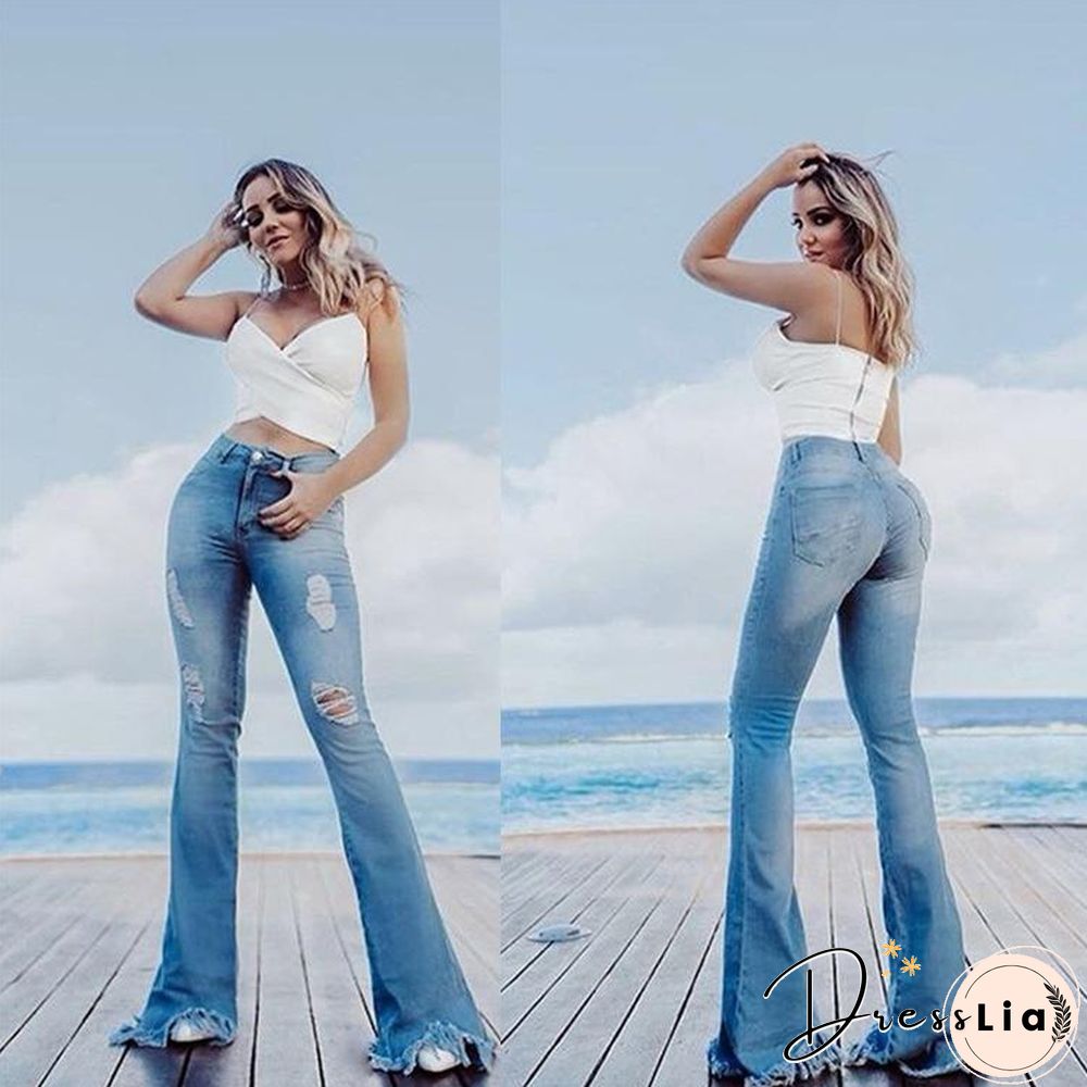 Fashion Slim Hole Flared Pants
