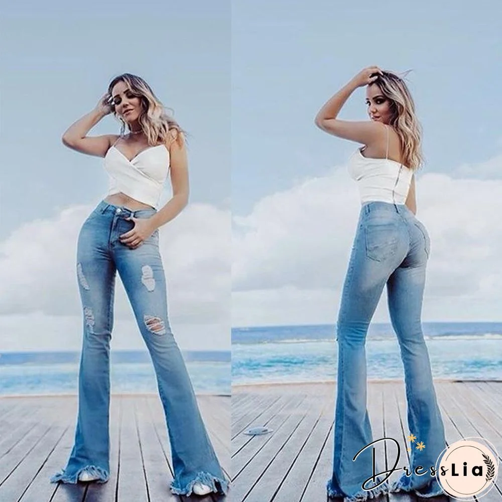 Fashion Slim Hole Flared Pants