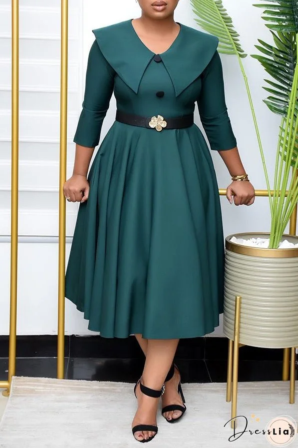 Elegant Lapel A-line Midi Dress