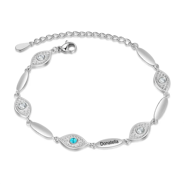 Personalized Evil Eye Birthstone Bracelet Engraved 1 Name Bracelet