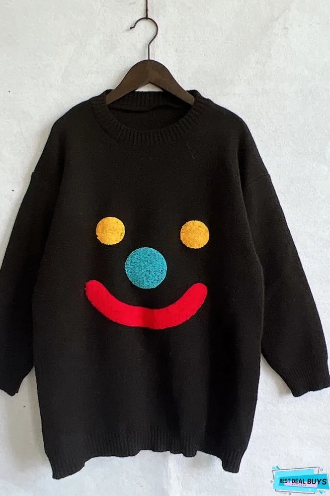 Clown Smile Knit Pullover Sweaters Winter Outfits
