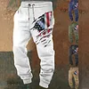 Men's Vintage American Flag Print Pocket Casual Athletic Elastic Waist Trousers by Inlyline