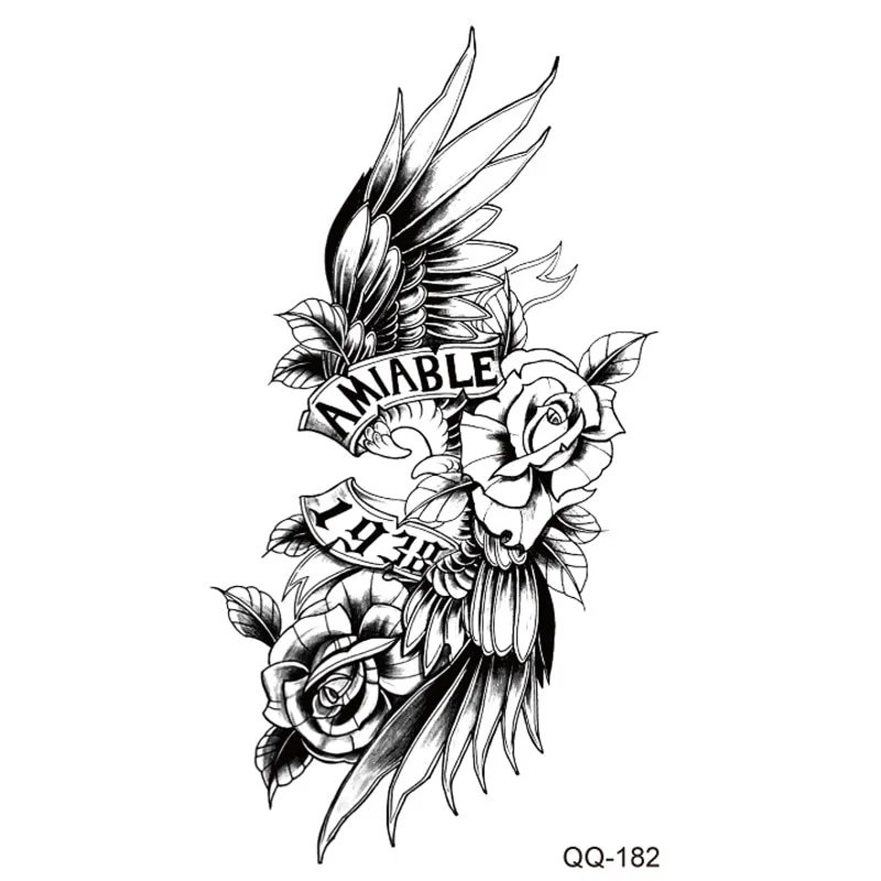 Sdrawing Rose Temporary Tattoo Sticker Flower Feather Elephant Body Clavicle Ankle Legs Arm Art Fake Tatto Party Bikini Tatoos