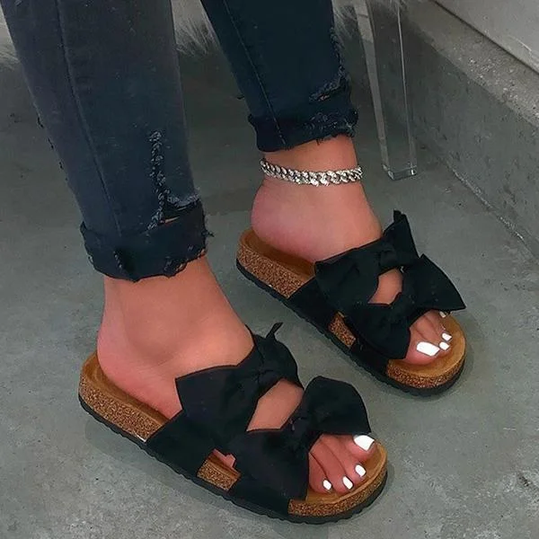 Women Comfy Double Bowknot Slip On Sandals