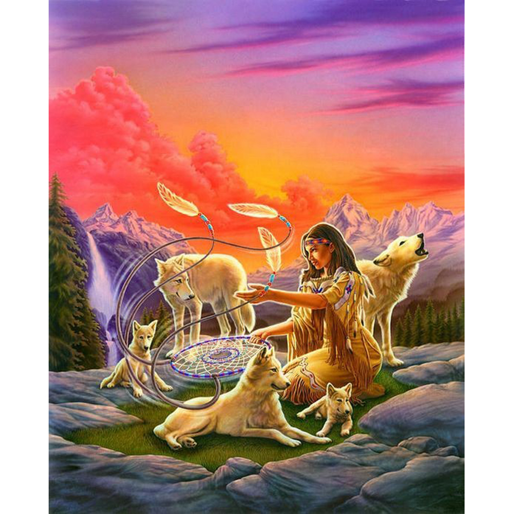 

30*40CM - Round Drill Diamond Painting - Girl and Wolf, 501 Original