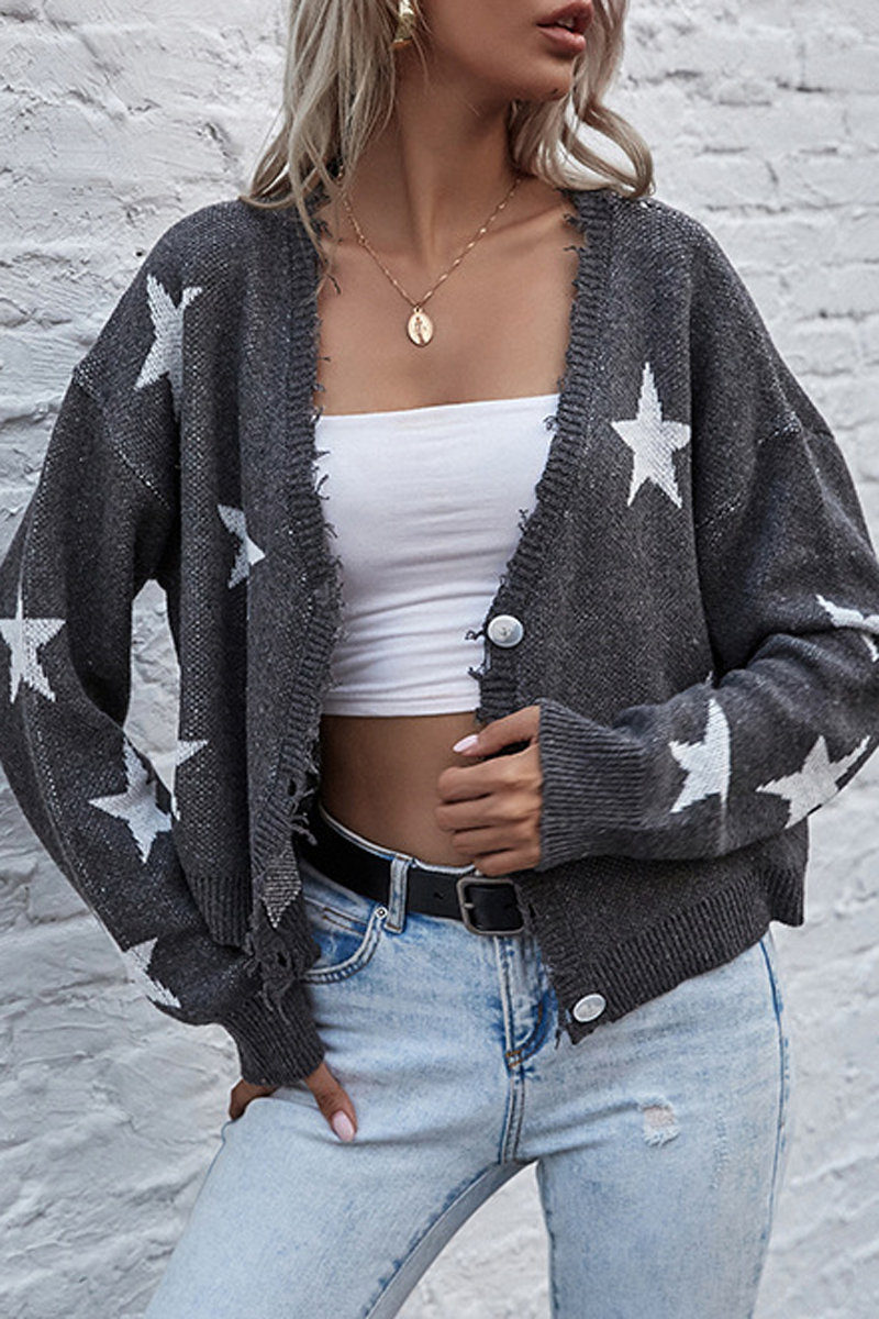 Star V-Neck Short Cardigan Sweater